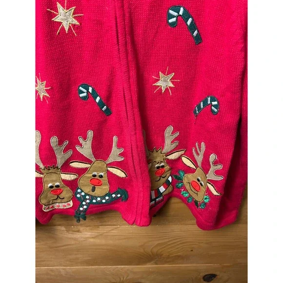 Tiara International Ugly Christmas Cardigan Sweater Lg Reindeer Candy Cane Holid - Picture 4 of 8